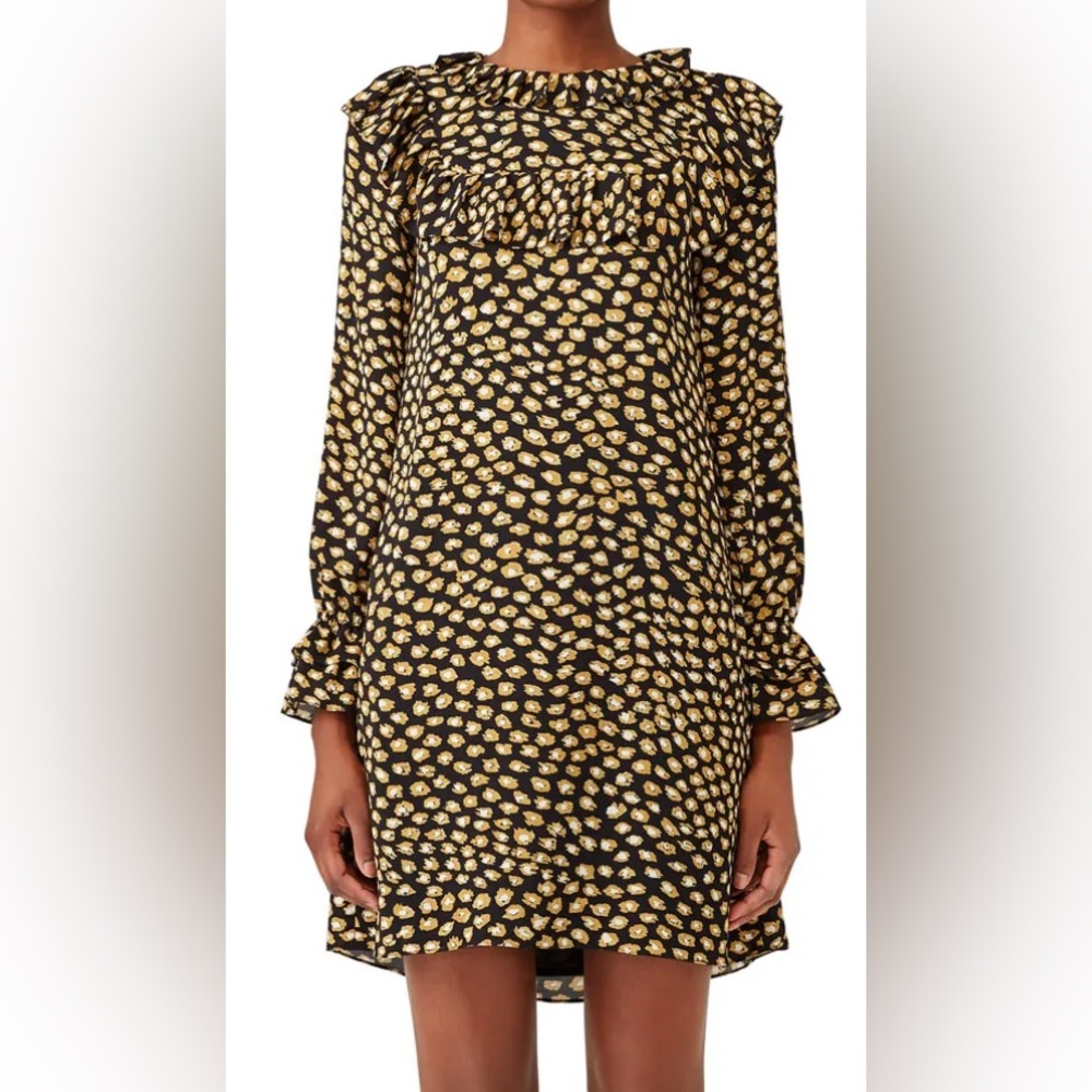 Slate & Willow Black and Gold Ruffled Shift Dress - Picture 1 of 7
